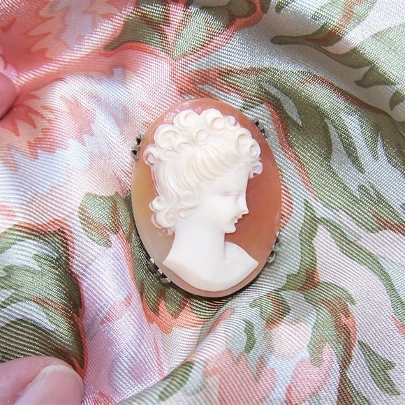 Victorian Revival European 800 Silver Carved Shell Cameo Pin Pendant Combo - Picture 4 of 7